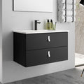 Wandmontierter Badezimmerschrank 80 cm, schwarz mit 2 Schubladen und Waschbecken inklusive - Vitty