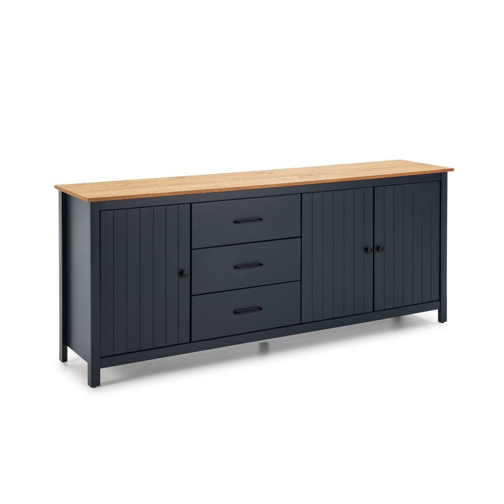 Credenza in legno massiccio colore blu e pino 191x40x80H Miranda
