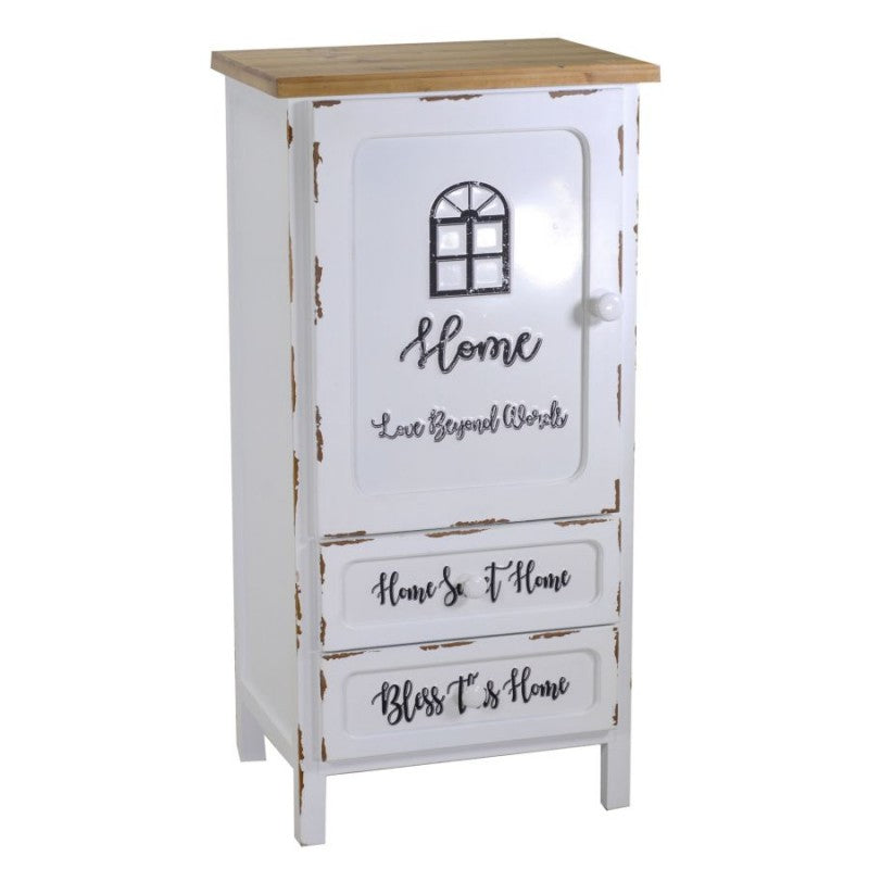 Mobile multiuso shabby chic 1 anta 2 cassetti colore bianco e top rovere H 100 cm Breslavia