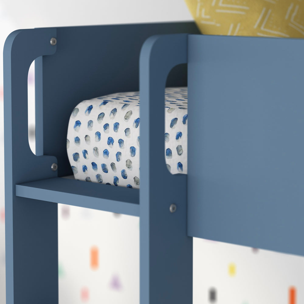 Letto a castello Gilbo per due bambini con armadio e cassetti colore rovere e azzurro