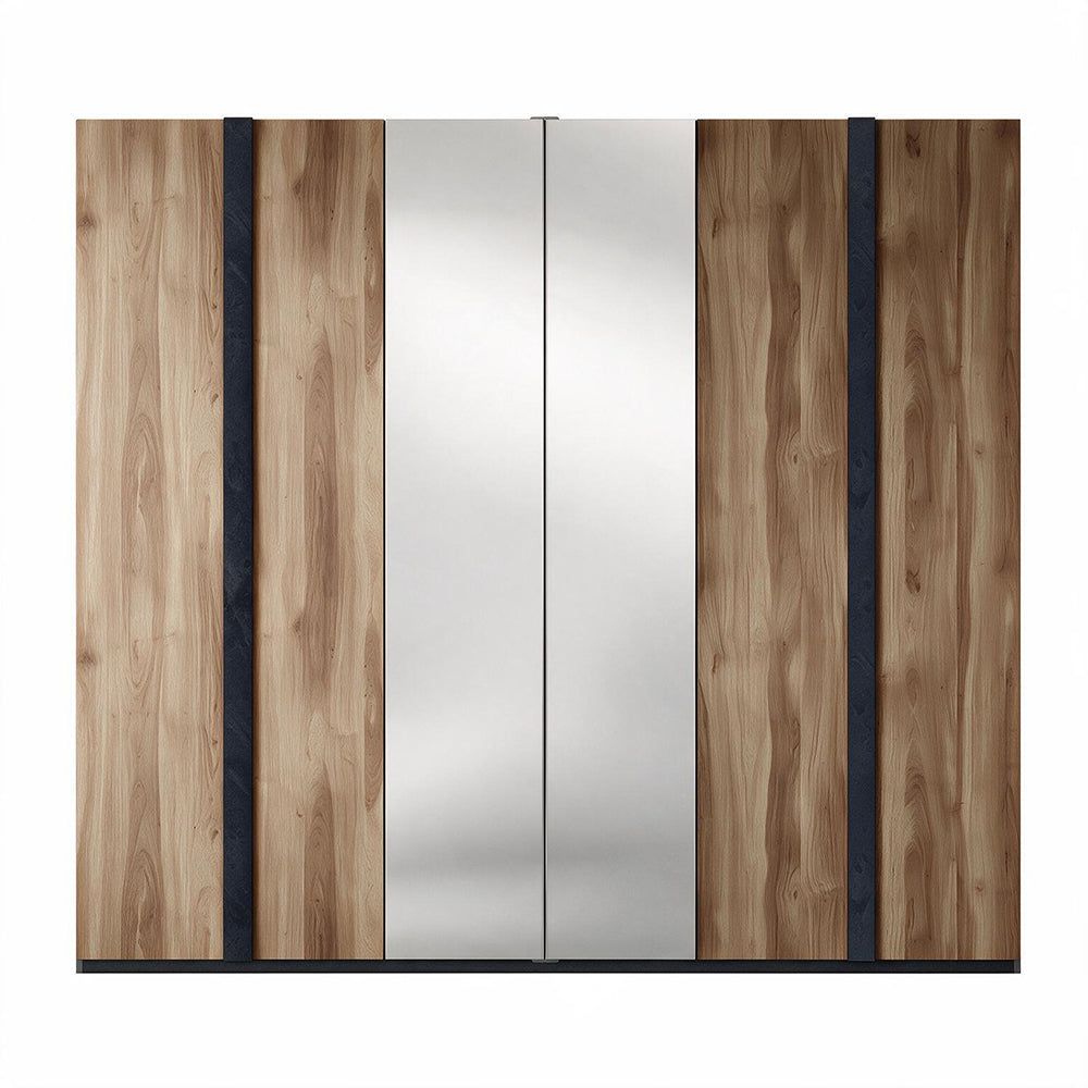 Armadio 6 ante con 2 ante centrali a speccho colore noce dark 258x236H cm - Borghese