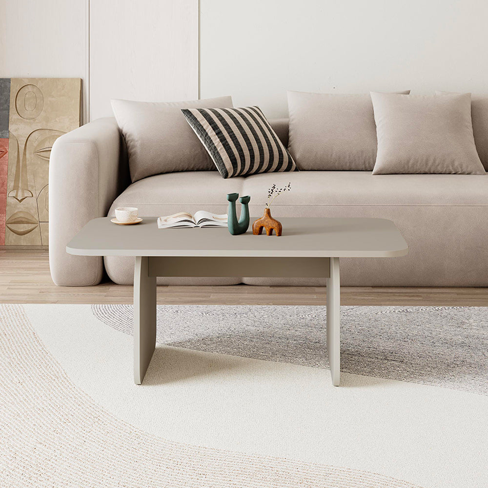 Tavolino da salotto 100x60 cm colore cashmere con gambe a pannello e bordi arrotondati Pietra
