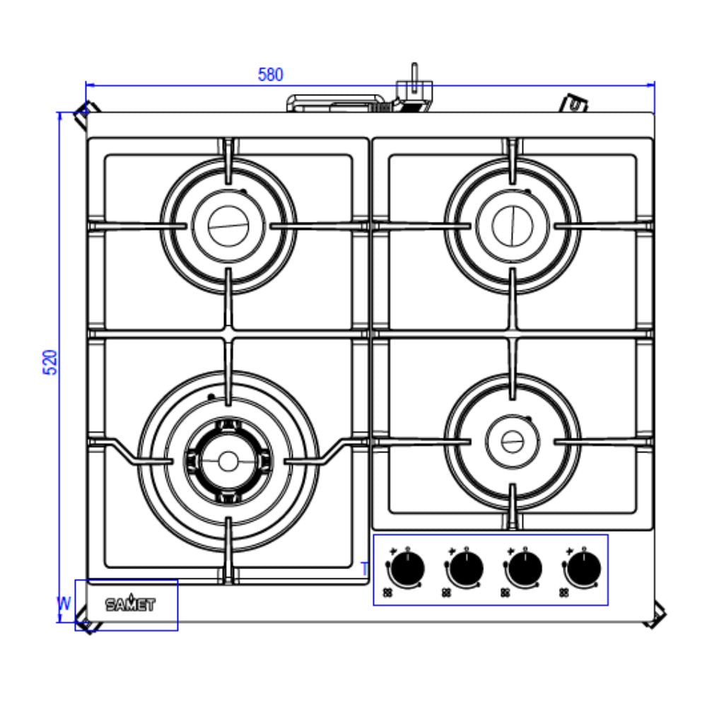 Table de cuisson à gaz en verre blanc 4 feux 60 cm - Dafne60