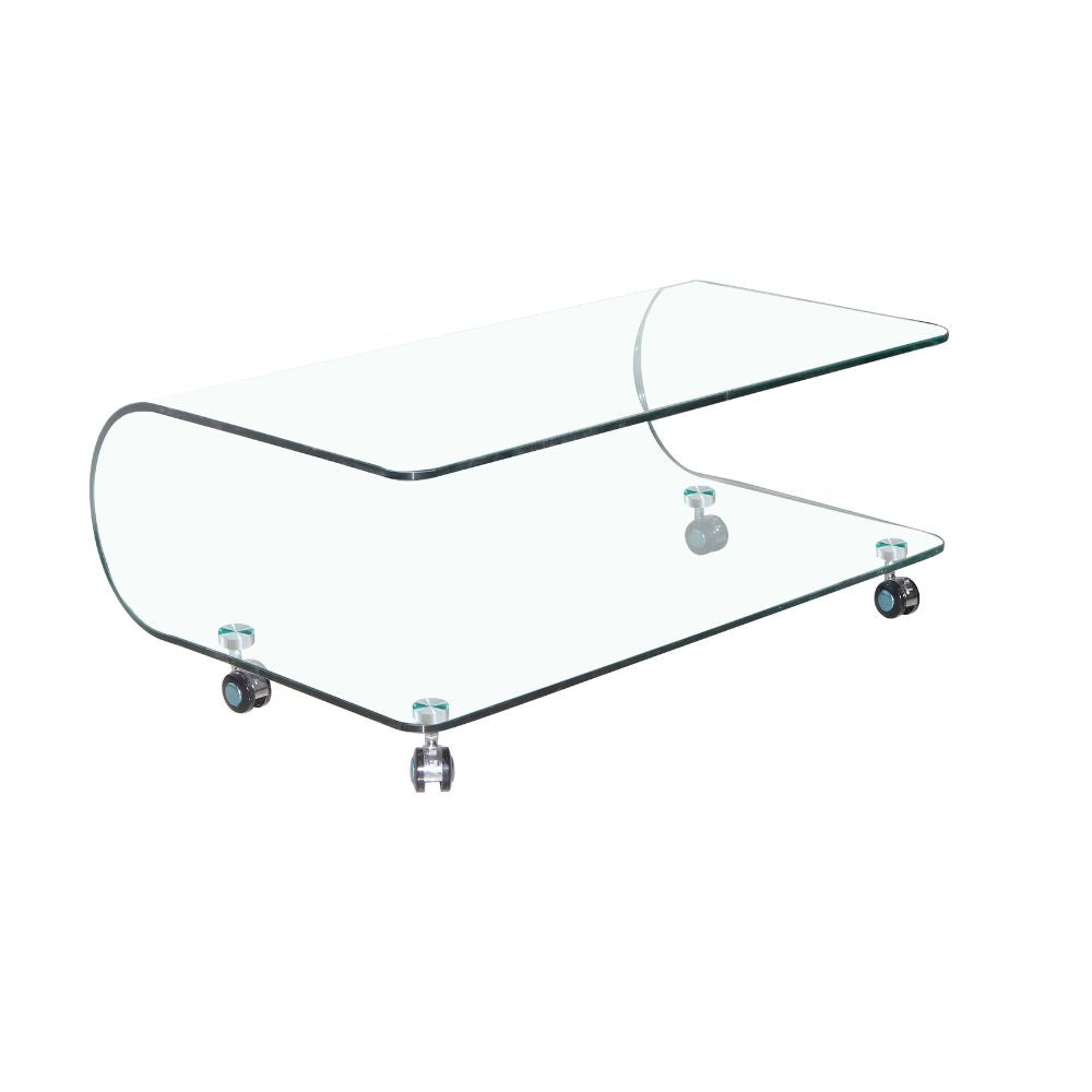 Tavolino basso in vetro temperato curvato con ruote 100x60x39H Magnolia