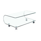 Tavolino basso in vetro temperato curvato con ruote 100x60x39H Magnolia