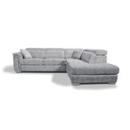 Ecksofa Carovigno mit rechter Ottomane und Stauraum-Pouf 270x240x75H aus grauem Teddystoff