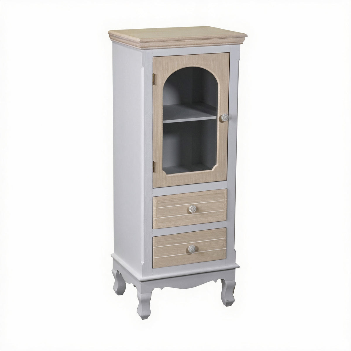 Mobile multiuso con anta in vetro e 2 cassetti shabby chic 40x30xH100 cm Norimberga
