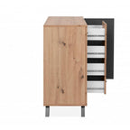 Buffet 118 cm en bois avec 2 portes et 4 tiroirs coloris chêne et anthracite - Medan