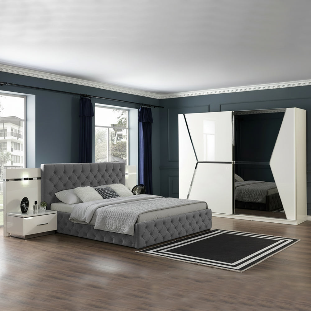 Chambre à coucher blanc brillant Rams armoire 2 portes coulissantes