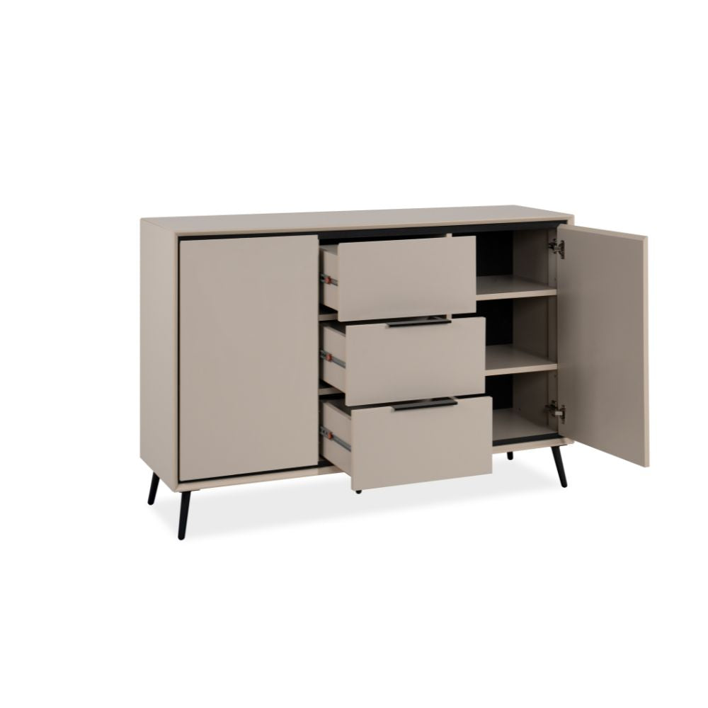 Madia con 2 ante e 3 cassetti colore sabbia e particolari neri 135x90H cm - Borgo