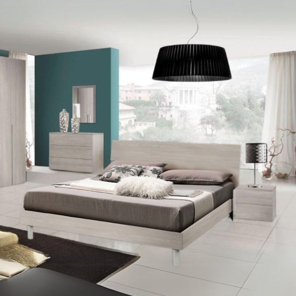 Camera Urano con armadio 6 ante battenti e letto in legno colore olmo perla