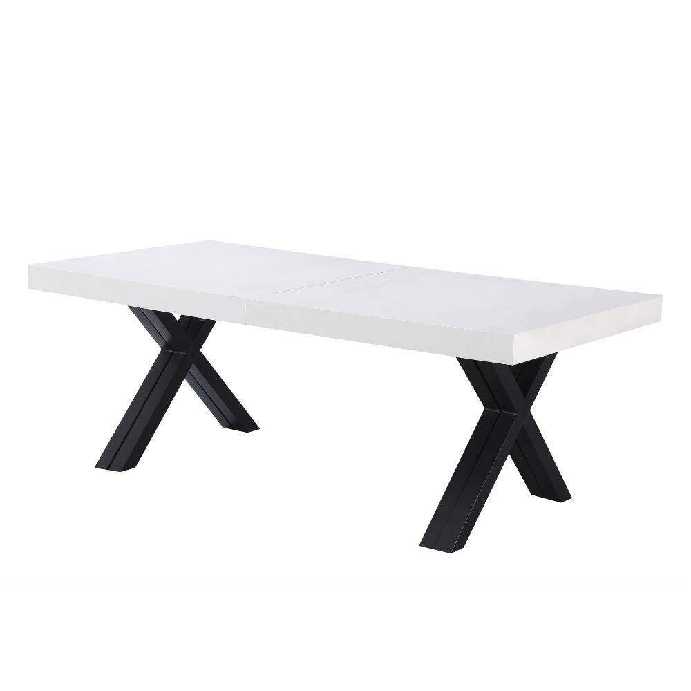 Tavolo allungabile con piano colore bianco opaco e gambe metallo nero 200x100x74H cm - Evaste