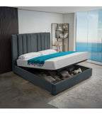 Letto matrimoniale con contenitore in tessuto vogue colore blu pacific - Stefy
