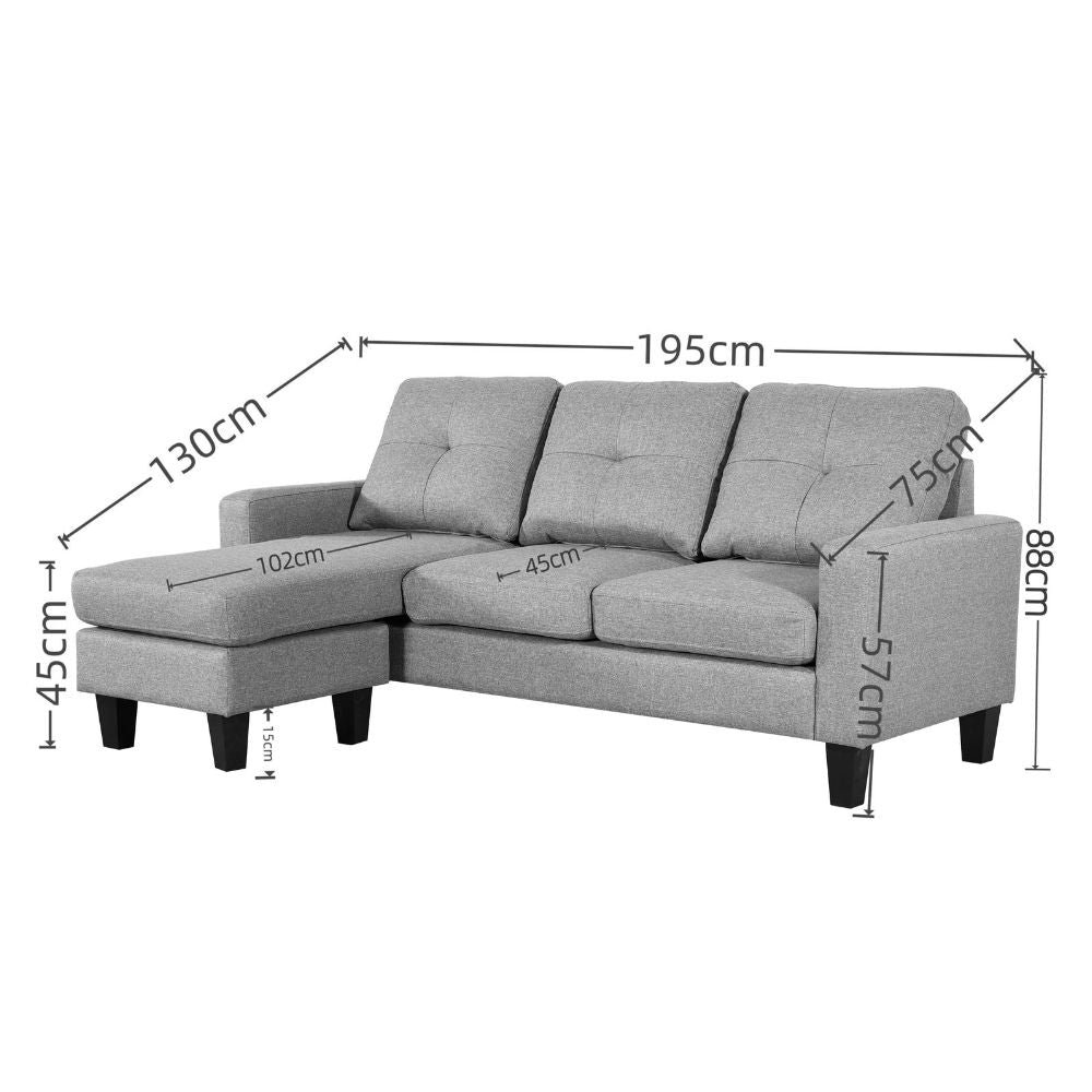Divano 3 posti con pouf e chaise longue componibile colore blu 195x130x88H Giulivo