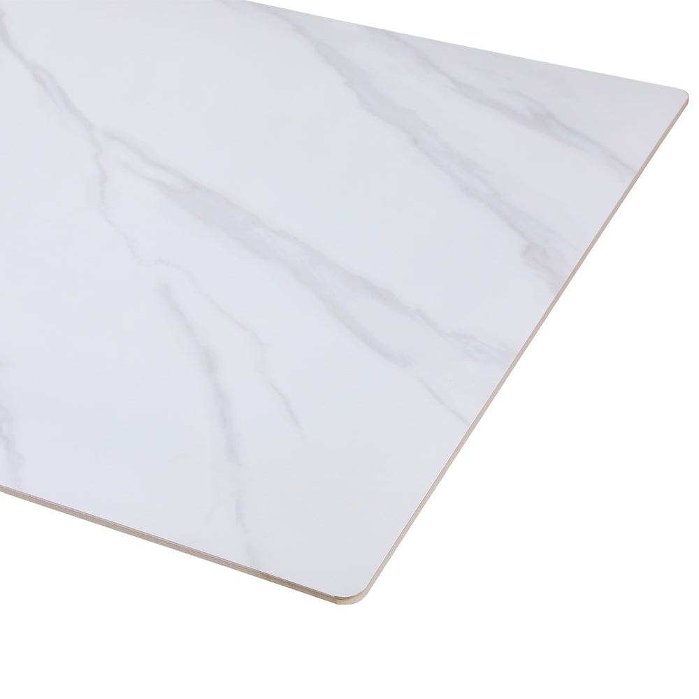 Tavolo da pranzo 160×90 cm in ceramica effetto marmo bianco con gambe bianche Hunter