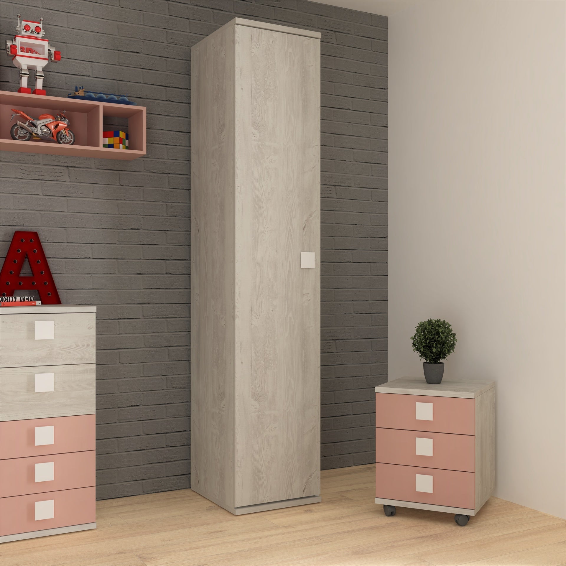 Armadio 45x223h cm in legno con anta colore bianco consumato