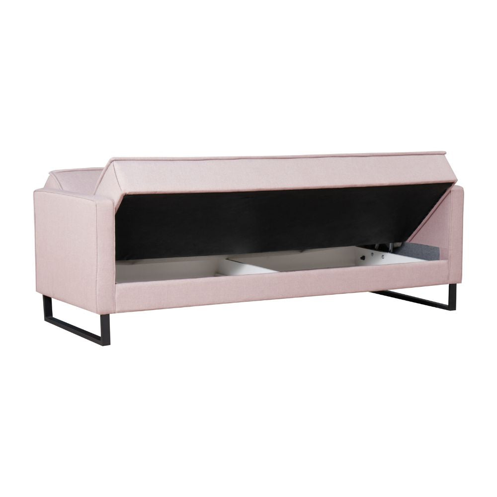 Divano letto con contenitore 3 posti in vellutino colore rosa antico - Legen