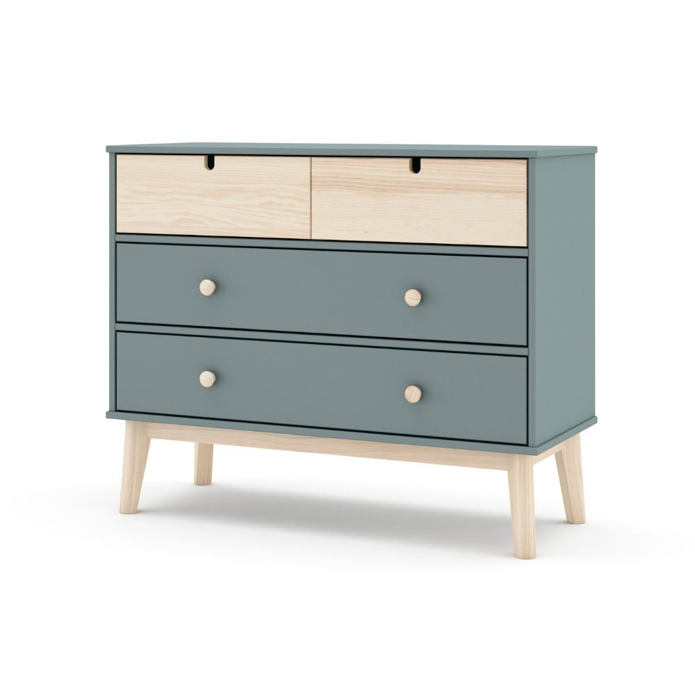 Commode 4 tiroirs vert kaki et pin 100x40x81H cm - Estefania