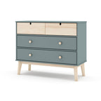 Commode 4 tiroirs vert kaki et pin 100x40x81H cm - Estefania