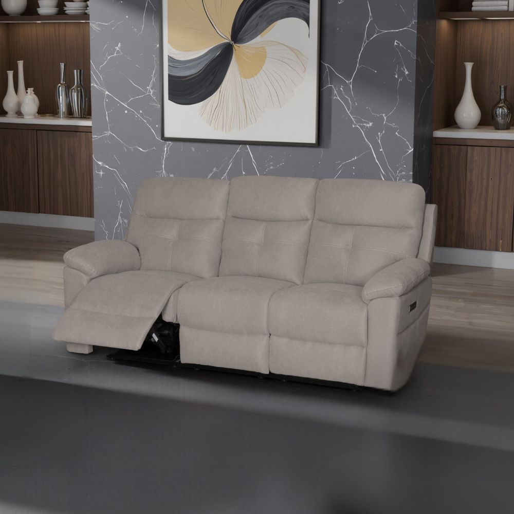Divano 3 posti recliner elettrico in tessuto beige Kayde