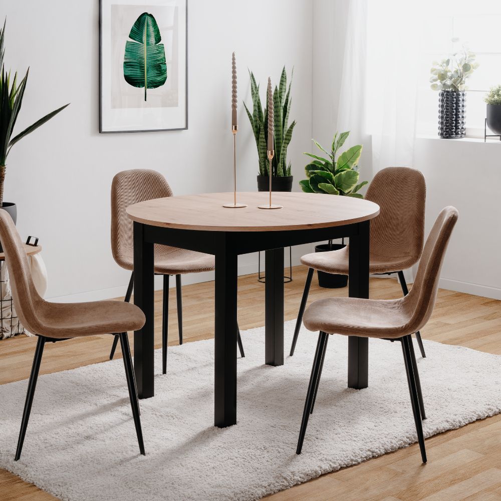 Tavolo rotondo allungabile colore quercia e nero 100x76H cm - Circe