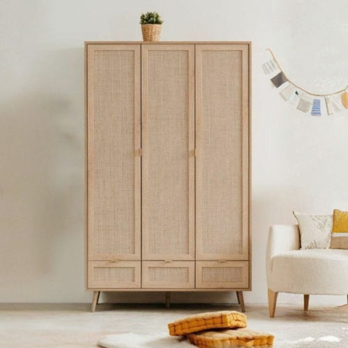 Armadio 3 ante e 3 cassetti effetto vimini Bali 60B