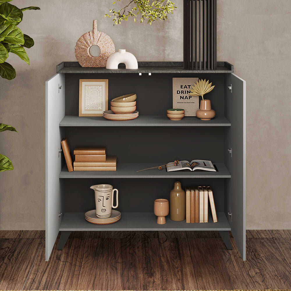 Buffet haut à 2 portes coloris ardoise plomb 121x126H cm - Polan