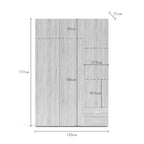 Armadio 120x177h cm in legno con tre ante e due cassetti colore rovere sonoma - Seba