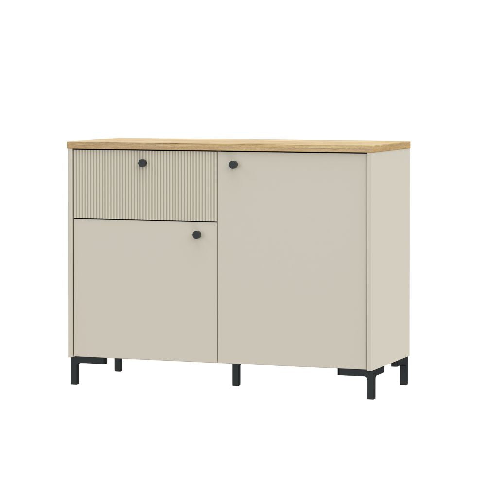 Madia 2 ante, 1 cassetto cannettato e top rovere Unit