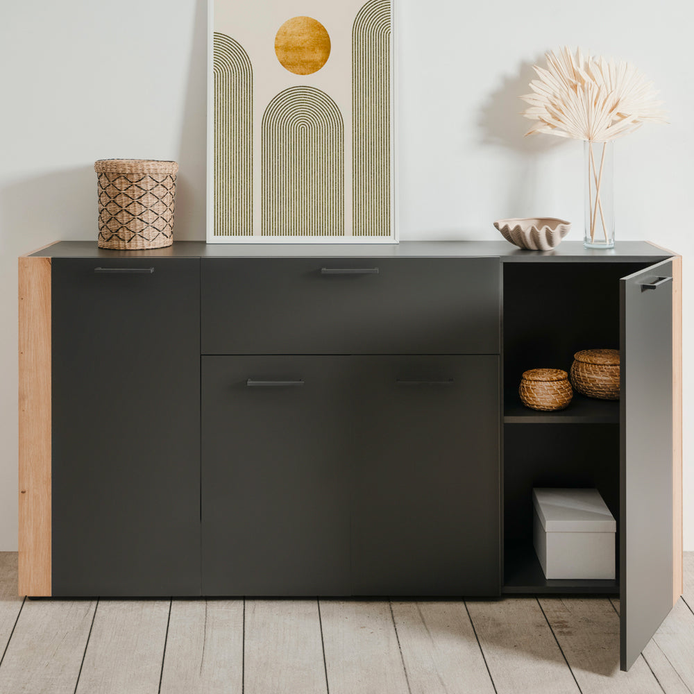 Madia 4 ante e 1 cassetto colore antracite con laterali in rovere artisan 162 cm Cento51A