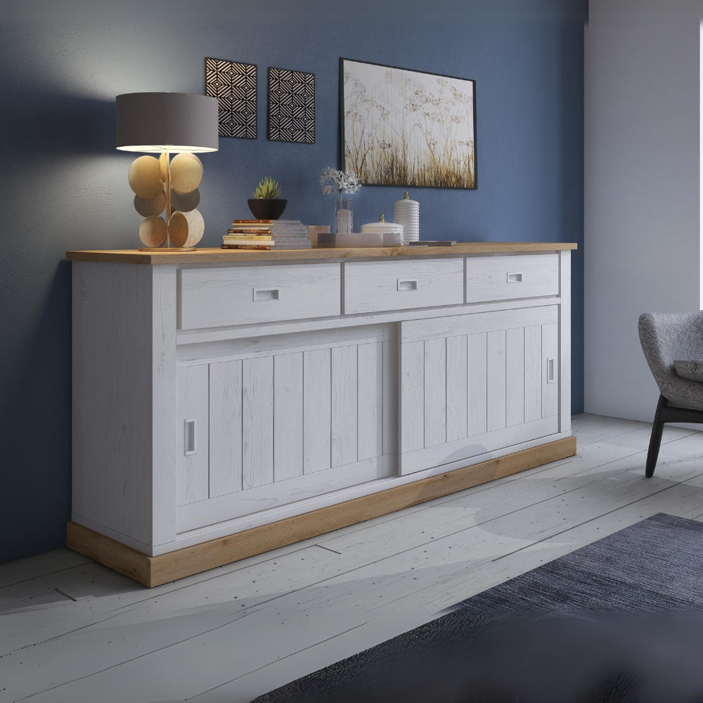 Credenza con ante e cassetti colore pino bianco e rovere 219,6x95H cm - Anthony