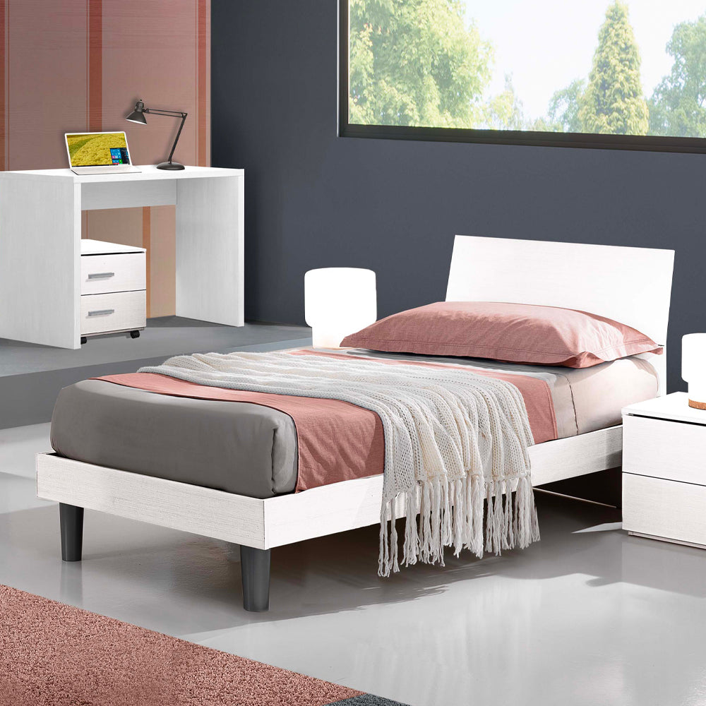 Letto singolo in legno colore bianco 100x205 cm - Manitoba