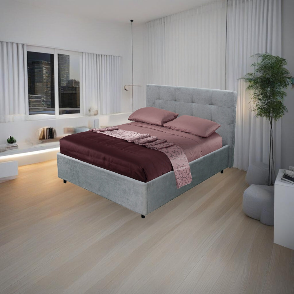 Lit une place et demie avec coffre de rangement en tissu gris clair - Ascoli