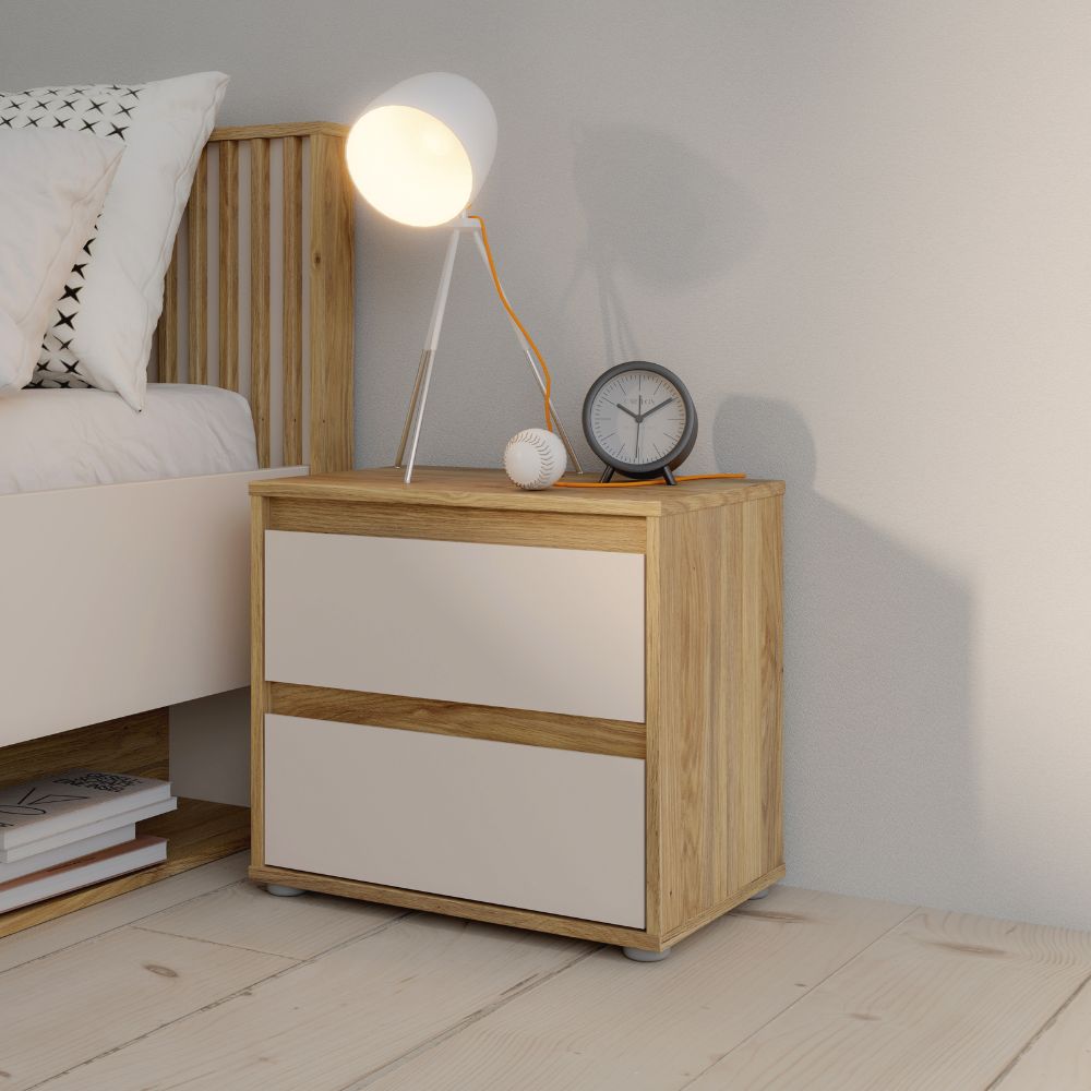 Comodino con 2 cassetti colore rovere e cashmere Neutra
