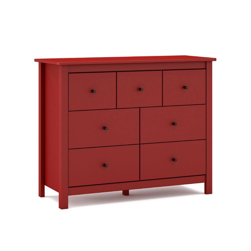 Cassettiera in legno massiccio con 7 cassetti colore bordeaux 110x40x80H cm - Missy