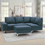 Ecksofa rechts, Stoff grau-blau mit Armlehne und Ablagefach, 218x172x87H - Dina
