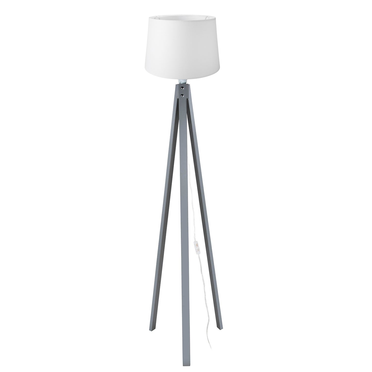 Lampadaire trépied gris avec abat-jour blanc en tissu DECOGRI3565