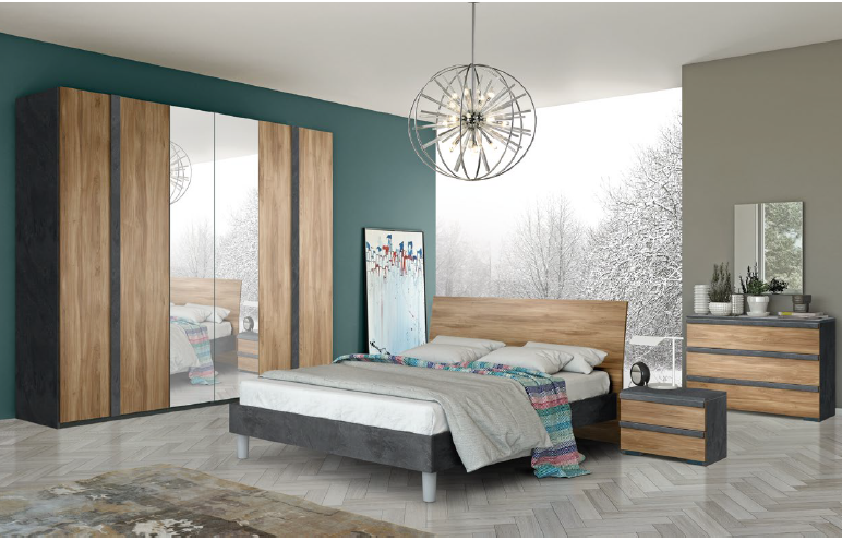 Letto matrimoniale in legno colore noce dark e antracite - Borghese