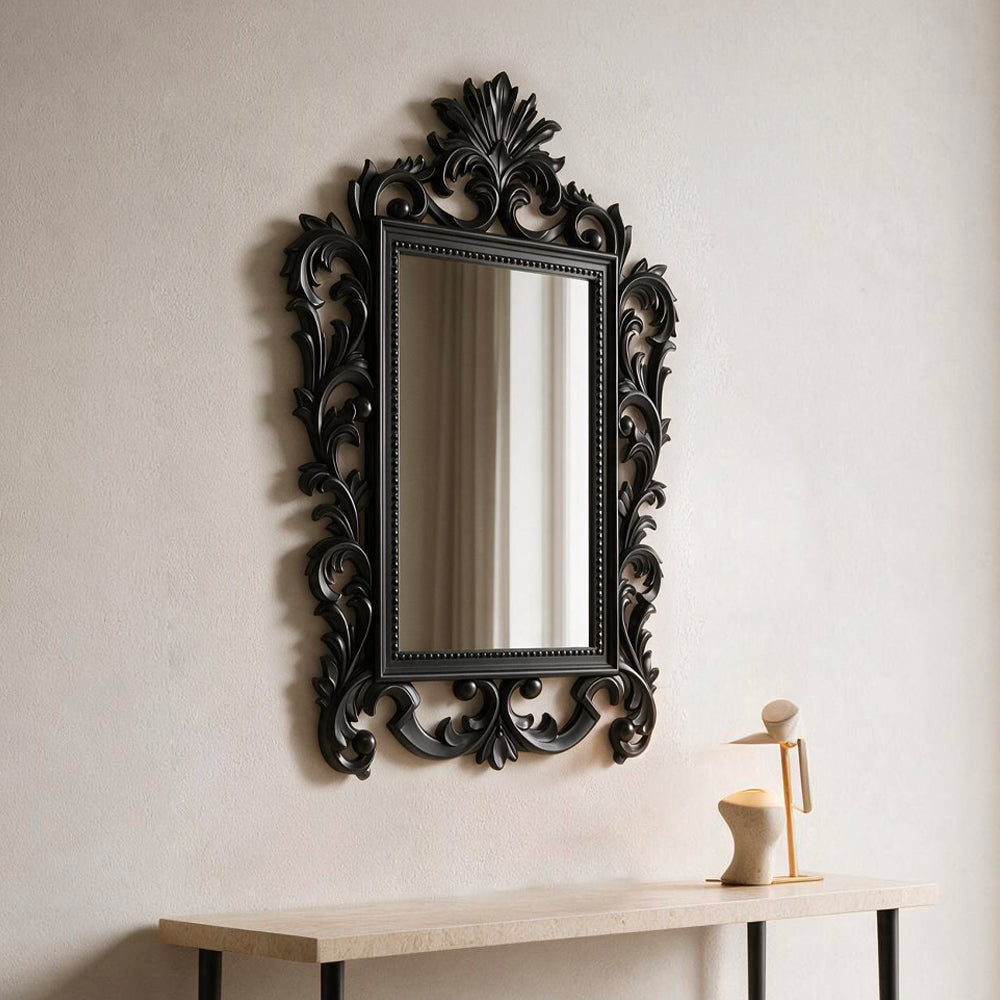 Specchio con cornice intagliata stile barocco in polipropilene colore nero 62x86H cm