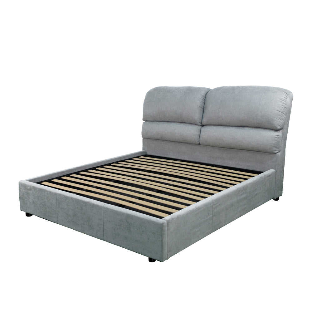Doppelbett mit Bettkasten, Stoffbezug hellgrau - Sofaback