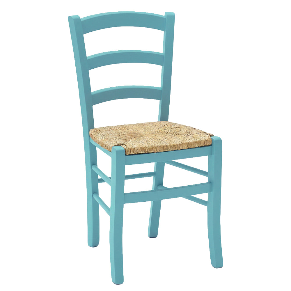 Set 2 Sedia in legno di faggio con seduta paglia Venezia colore anilina celeste