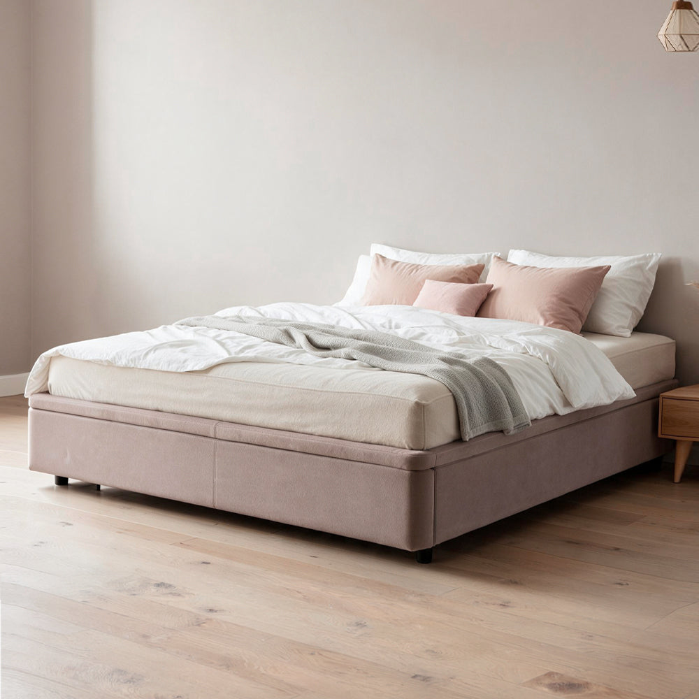 Letto matrimoniale con contenitore in tessuto tortora 180x200 Sommier