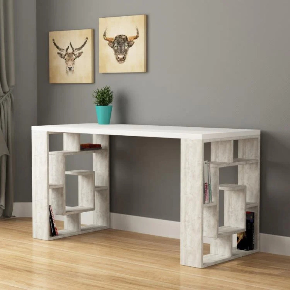 Schreibtisch weiß mit Vintage-Labyrinthbeinen weiß 140x60 cm - Labirent