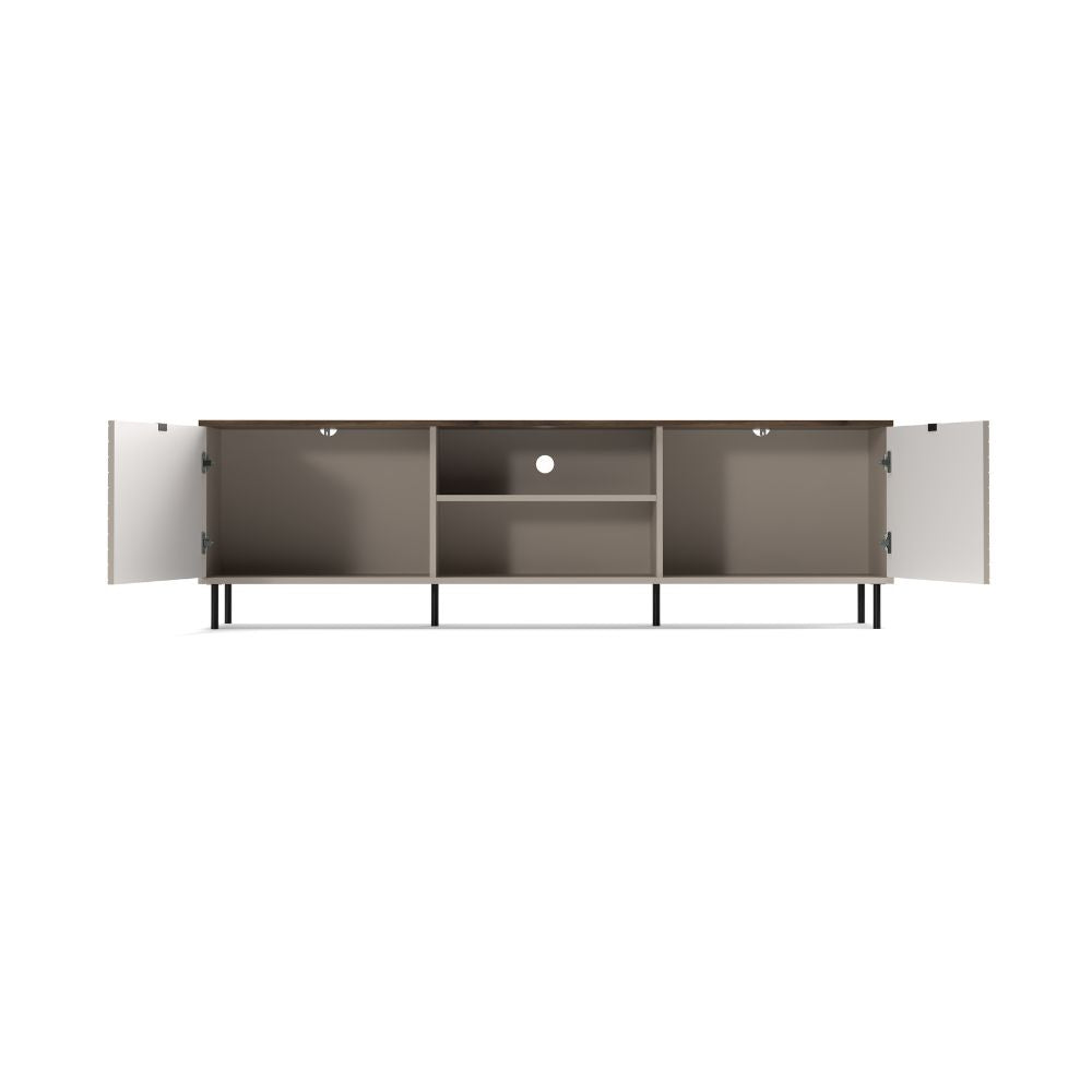 Mobile porta Tv 2 ante design geometrico e vani a giorno cashmere e top rovere Mirage03
