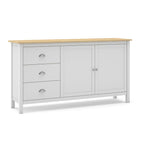 Buffet 2 portes et 3 tiroirs en bois massif coloris blanc et chêne Misti 150x40x80H
