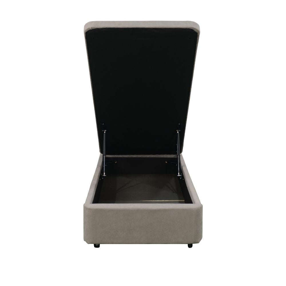 Letto singolo con contenitore in tessuto taupe 82x192x39H Sommier