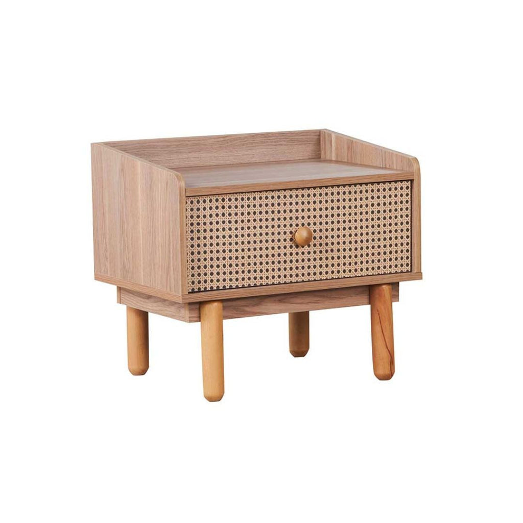 Chambre Nature coloris chêne miel effet cannage et armoire miroir