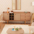 Madia 2 ante effetto vimini con cassetti e vani a giorno finitura rovere miele 206x86H cm - Natura