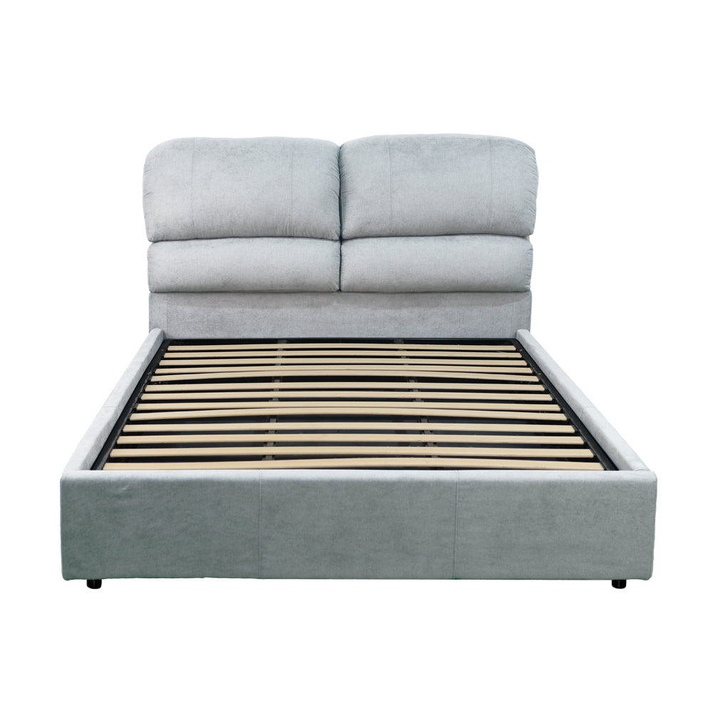 Doppelbett mit Bettkasten, Stoffbezug hellgrau - Sofaback