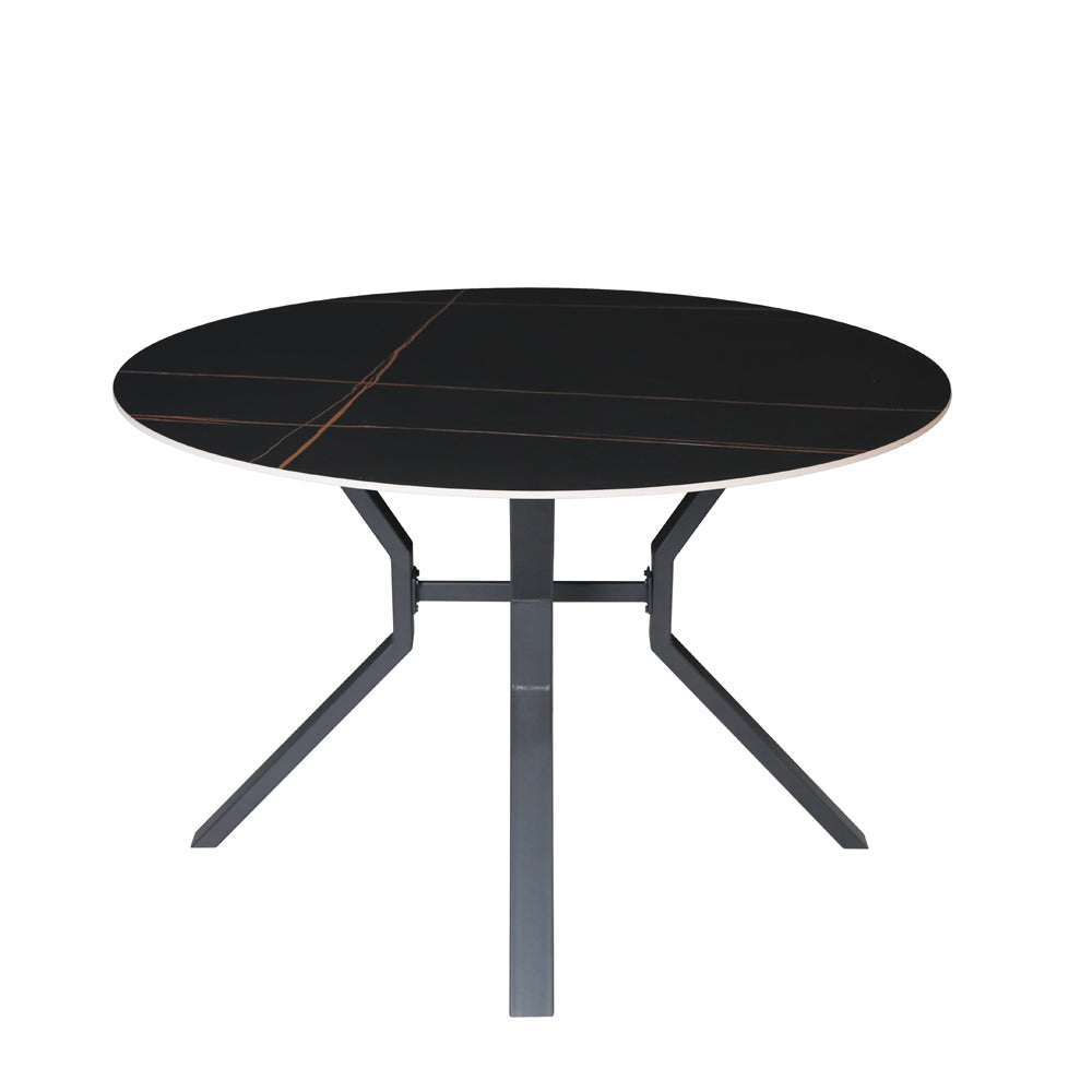Tavolo rotondo Ø120 con piano in ceramica nero opaco e struttura nera Aurora